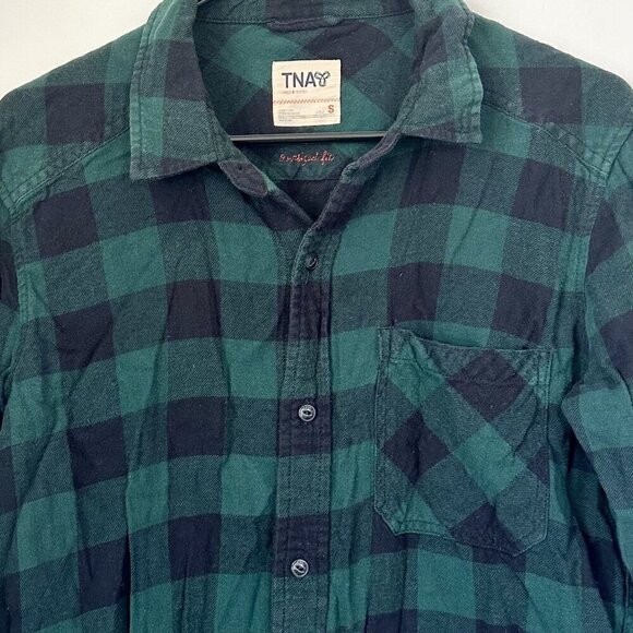 TNA Aritzia Green Black Plaid Flannel Button Down - Size: Small - Picture 2 of 6